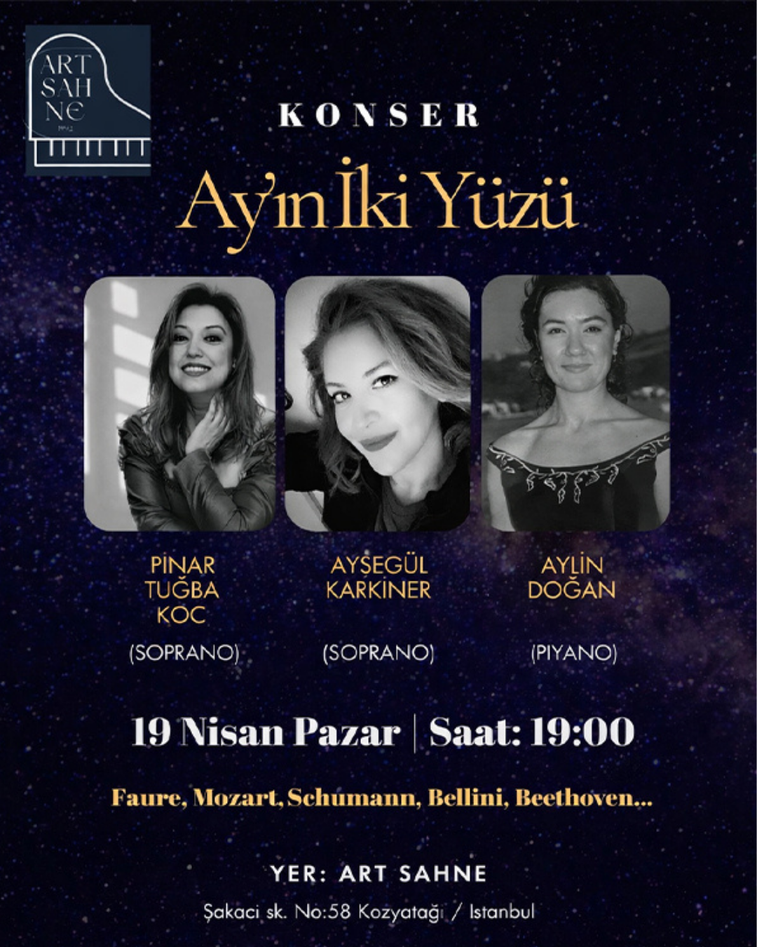 Soprano Sisters Ay'ın İki Yüzü Konser Afişi — 19 Nisan Pazar Art Sahne İstanbul
